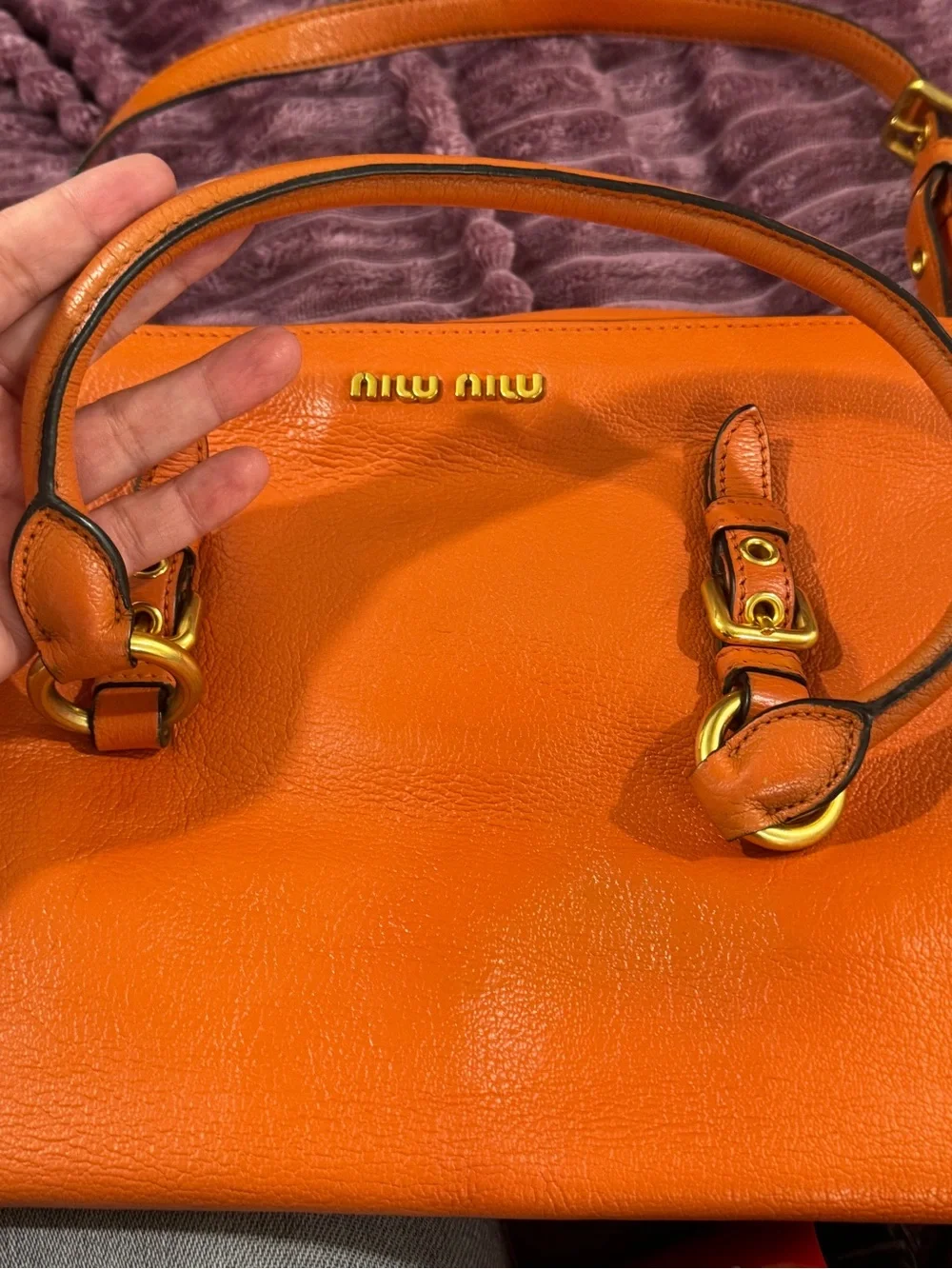 Miu Miu Madras Goatskin Flap Satchel Crossbody Bag Orange Leather Italy - Picture 11 of 16